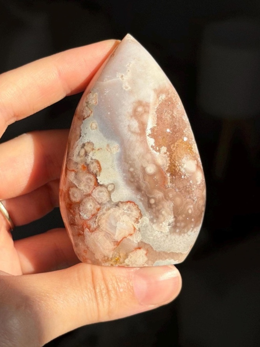 Druzy Flower Agate And Pink Amethyst Flame Carving ~ Crystal Decor